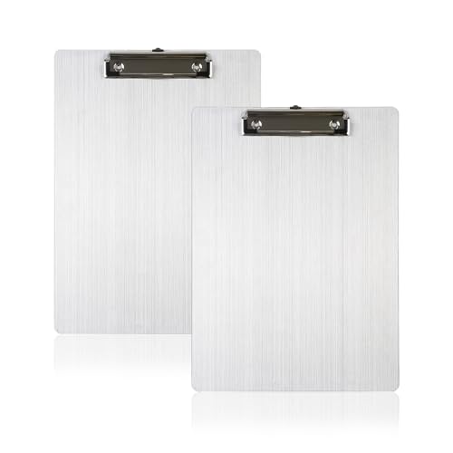 Acuxiaza 2 Stück Klemmbrett aus Aluminium A4 Alu Klemmbrett mit Federklemme und Aufhängeöse 23x32cm Stabile Aluminum Schreibplatte, rostfrei, zum Aufhängen von Acuxiaza