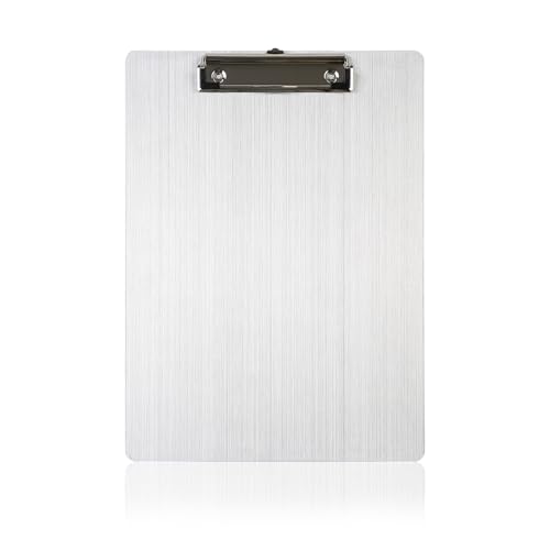 Acuxiaza Klemmbrett aus Aluminium A4 mit Clip, Mappe aus Aluminium, 23 x 32 cm, Aluminiumbrett für Notizen, Formen, Dokumente, Schule, Büro, Menü, Malerei (1 Stück, Silber) von Acuxiaza