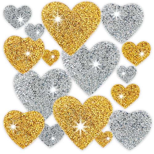 16 x Herz-Strass-Patches für Kleidung, zum Aufbügeln, Herz-Aufnäher, Applikation, Gold/Silber, Herz-Flicken für Kleidung, Reparatur, Dekoration, Basteln, 4 Größen 16 x Herz-Strass-Patches für Kleidung, zum Aufbügeln, Herz-Aufnäher, Applikation, Gold/Silber, Herz-Flicken für Kleidung, Reparatur, Dekoration, Basteln, 4 Größen von Acxbbian