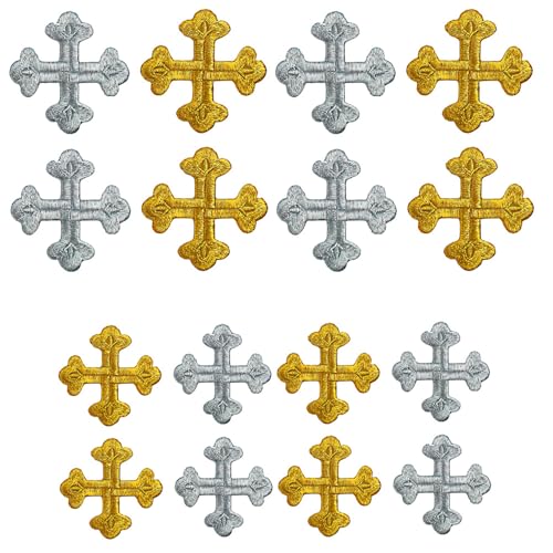 Acxico 12 x goldene und silberne Kreuz-Aufnäher, DIY-Stickerei, religiöses Thema, einfarbiger Stoff für DIY-Stickprojekte, langlebiges Bastelmaterial Acxico 12 x goldene und silberne Kreuz-Aufnäher, DIY-Stickerei, religiöses Thema, einfarbiger Stoff für DIY-Stickprojekte, langlebiges Bastelmaterial von Acxico