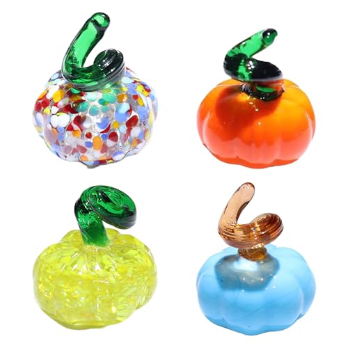 Acxico 4 Stück kreative Mini-Glasdekorationen in Kürbisform, bunte runde Glasornamente für Wohnzimmer und Zuhause, geeignet für Thanksgiving, Halloween und Herbstferiendekoration von Acxico