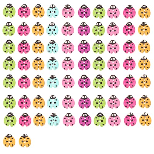 Acxico Holzknöpfe mit 2 Löchern und schwarzen Punkten, lebendige Farben für Kleidung, Schmuck, Scrapbooking, Bastelarbeiten, Handarbeiten und Zubehör, 72 Stück von Acxico