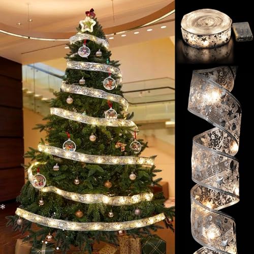 Acxilexy 5M/ 16.4Ft Weihnachtsband Lichter, 50 LED Weihnachtsbaum Band Lichterketten, Batteriebetrieben, Glitzer Band Schleifen Lichter für DIY Weihnachtsbaumschmuck Hochzeit Party Deko Acxilexy 5M/ 16.4Ft Weihnachtsband Lichter, 50 LED Weihnachtsbaum Band Lichterketten, Batteriebetrieben, Glitzer Band Schleifen Lichter für DIY Weihnachtsbaumschmuck Hochzeit Party Deko von Acxilexy