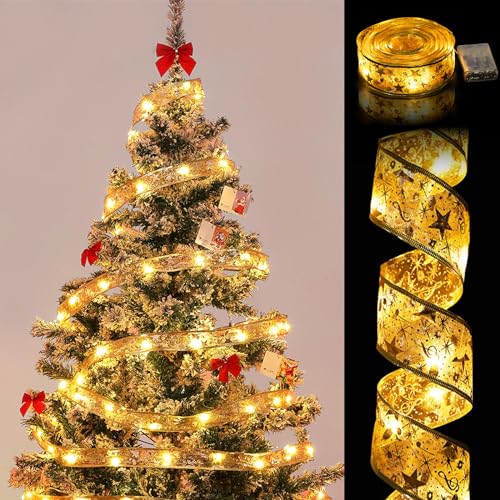 Acxilexy 5M/ 16.4Ft Weihnachtsband Lichter, 50 LED Weihnachtsbaum Band Lichterketten, Batteriebetrieben, Glitzer Band Schleifen Lichter für DIY Weihnachtsbaumschmuck Hochzeit Party Deko Acxilexy 5M/ 16.4Ft Weihnachtsband Lichter, 50 LED Weihnachtsbaum Band Lichterketten, Batteriebetrieben, Glitzer Band Schleifen Lichter für DIY Weihnachtsbaumschmuck Hochzeit Party Deko von Acxilexy
