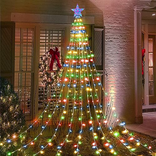 Christbaumbeleuchtung mit Sterne, 2M*9 198 LEDs Tannenbaum Lichterketten,Wasserdicht USB Weihnachtsbaum Lichterketten mit 8 Modi für Weihnachtsbaum, Fenster, Garten Dekor von Acxilexy