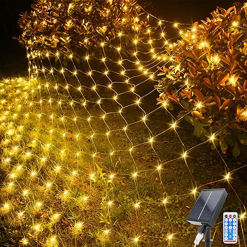 Acxilexy Lichternetz Solarleuchten Außen, 2 M x 3 M 198 LEDs Lichterkette Netz mit 8 Modi, Fernbedienung, Wasserdichte Lichterketten Vorhang für Weihnachten Hochzeit Garten Fenster Dekoration von Acxilexy