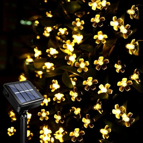 Acxilexy Solar Blumen Lichterketten Aussen, 12M 100LED Blumen-Lichterkette, 8 Modi Blühen Blume Lichterketten, Wasserdichte Kirschblüte Lichterkette für Hochzeit Patio Weihnachten Dekoration von Acxilexy