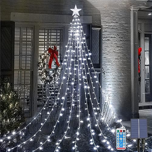 Acxilexy Solar Christbaumbeleuchtung mit Sterne, 2M*9 198 LEDs Tannenbaum Lichterketten, Fernbedienung, Wasserdicht Weihnachtsbaum Lichterketten mit 8 Modi für Weihnachtsbaum, Innen, Außen Dekor von Acxilexy