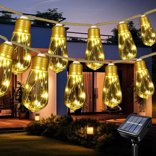 Acxilexy Solar Lichterkette Aussen mit 10 Bruchsicher Glühbirnen, 6.5M 80LEDs Hanfseil Solarlichterkette 8 Modi Wetterfest Vintage Lichterkette für Weihnachten Garten Party Festival Dekor Acxilexy Solar Lichterkette Aussen mit 10 Bruchsicher Glühbirnen, 6.5M 80LEDs Hanfseil Solarlichterkette 8 Modi Wetterfest Vintage Lichterkette für Weihnachten Garten Party Festival Dekor von Acxilexy