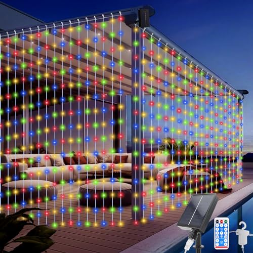 Acxilexy Solar Lichtervorhang Aussen, 3M × 3M 300 LEDs Solar lichterkette, 8 Modi Solar Lichterkette Vorhang, Fernbedienung, Wasserdicht Solar Lichterketten für Weihnachten Hochzeit Party Deko von Acxilexy