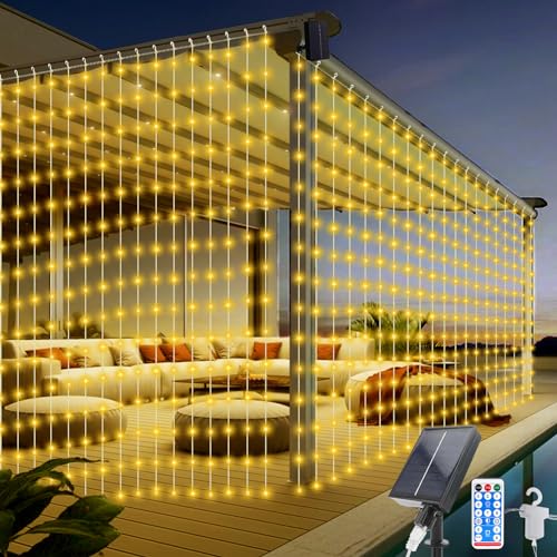 Acxilexy Solar Lichtervorhang Aussen, 3M × 3M 300 LEDs Solar lichterkette, 8 Modi Solar Lichterkette Vorhang, Fernbedienung, Wasserdicht Solar Lichterketten für Weihnachten Hochzeit Party Deko von Acxilexy