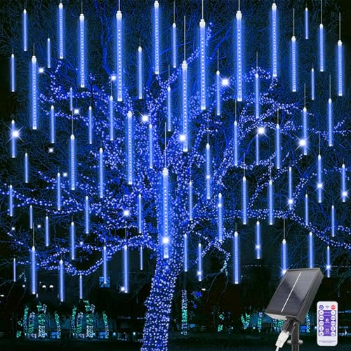 Acxilexy Solar Meteorschauer Regen Lichter, 30 CM 10 Tubes 240 LEDs Schneefalllichter Meteorschauer Regenlicht, Fernbedienung, Wasserdichte Eiszapfen Lichter für Weihnachten Garten Baum von Acxilexy