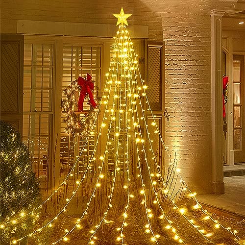 Christbaumbeleuchtung mit Sterne, 2M*9 198 LEDs Tannenbaum Lichterketten,Wasserdicht USB Weihnachtsbaum Lichterketten mit 8 Modi für Weihnachtsbaum, Fenster, Garten Dekor von Acxilexy