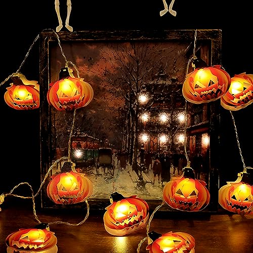 Lichterkette für Halloween, 3m/9.8ft 20LEDs Kürbis Lichter String, Dekoration Lichter Batteriebetrieben für Halloween Weihnachten Party, Halloween Lichterkette für Deko Outdoor Indoor (Kürbis1) von Acxilexy