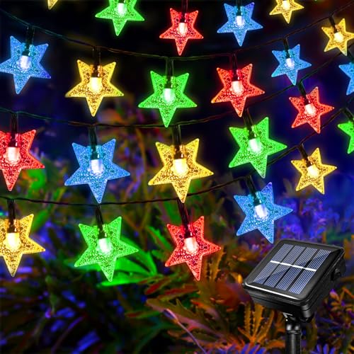 Acxilexy 12M 100LED Solar Sterne Lichterkette Außen, Lichterkette Garten Stern, 8 Modi und Wasserdicht, Led Solarlichterkette Sterne für Balkon Garten Weihnachts Innen Aussen Deko von Acxilexy