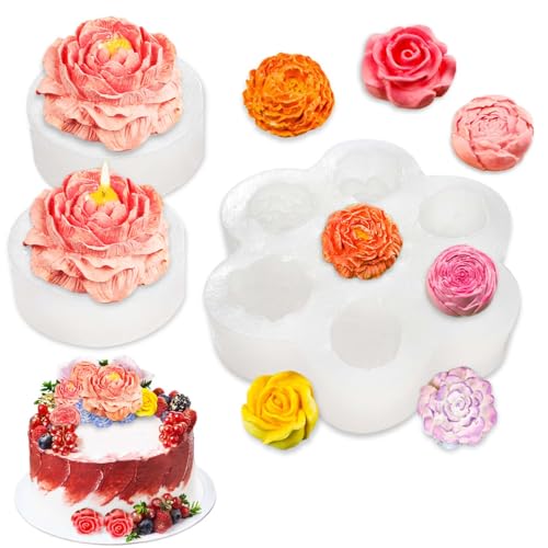 Silikonformen für Rosenblüten, Kerzenformen für Kerzen, Pfingstrosen, Fondantform für Gelee, Schokolade, Kuchendekoration, Epoxidharz, Wachs, Seife, Ton, Gips, Heimdekoration, handgefertigt, 3 Stück Silikonformen für Rosenblüten, Kerzenformen für Kerzen, Pfingstrosen, Fondantform für Gelee, Schokolade, Kuchendekoration, Epoxidharz, Wachs, Seife, Ton, Gips, Heimdekoration, handgefertigt, 3 Stück von Acxydm
