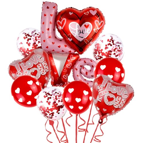 AdKot Valentinstag Luftballons Dekoration Set,Groß Rote Liebe Herz Luftballons Rote Konfetti Luftballons Für Valentinstag Hochzeitstag Braut Engagement Romantische Dekoration von AdKot