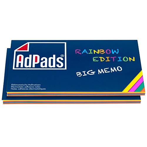 AdPads® elektrostatisch selbstklebende Haftnotiz-Moderationskarten, Rainbow Edition Big Memo | 170 x 100mm, 200 Blatt, Bunt | Mixed Static Sticky Notes von AdPads