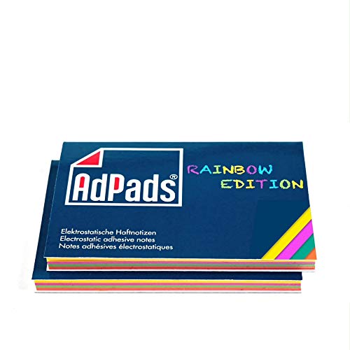 AdPads® elektrostatisch selbstklebende Haftnotizen Rainbow Edition | 100 x 68mm, 200 Blatt, Bunt | Mixed Static Sticky Notes | Beweglich und verschiebbar auf jeder Oberfläche von AdPads