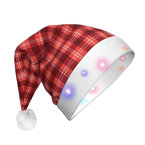 Roter karierter Druck Weihnachtsmütze mit bunten LED-Lichtern Plüsch Weihnachtsmann Hut Erwachsene Xmas Hüte Für Weihnachten Neujahr Party von AdaNti