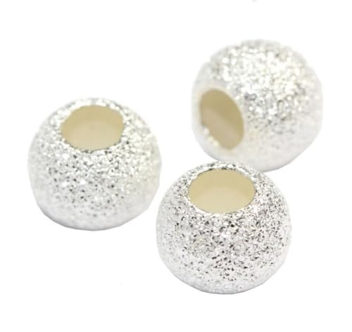 100 Stück runde Stardust-Abstandshalter 6 mm (0,24 Zoll) Sterling Silber beschichtetes Messing Metall lose Perlen (großes Loch - 2 mm) für Schmuckherstellung CF227-6 von Adabele