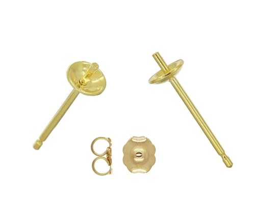 Adabele 100 Stück hypoallergene Ohrstecker, 18 Karat Gelbgold, 4 mm, kleine Perlenschale, 100 Stück Earnut-Verschlüsse für DIY Handwerk Ohrringe Schmuckherstellung CF220-4 von Adabele