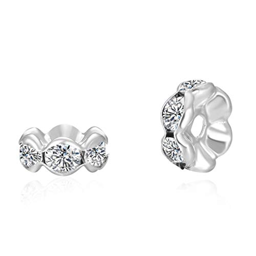 Adabele CF6-1001 Perlen mit gewellten Blumen, klare Kristall-Strasssteine, lose Perlen, Sterlingsilber, versilbert, Abstandshalter für Bastelarbeiten, Schmuckherstellung, 100 Stück von Adabele