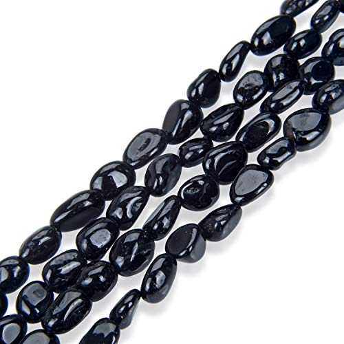 Adabele GZ12-46 natürliche schwarze Turmalin-Heilsteine, lose Perlen, 5 mm bis 9 mm, Freiform, oval, Trommelstein-Abstandshalter (114,4 cm) für Schmuckherstellung, 3 Stränge von Adabele