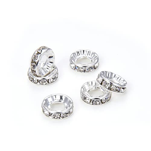 CF2-10 Strass-Rondelle-Abstandshalter, Metallperlen, 10 mm, großes Loch, 4 mm, silberfarben, 100 Stück CF2-10 Strass-Rondelle-Abstandshalter, Metallperlen, 10 mm, großes Loch, 4 mm, silberfarben, 100 Stück von Adabele