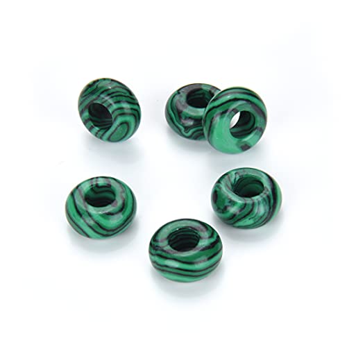 GW-A8 Donut-Abstandshalter, grüner Malachit-Heilstein, 14 mm x 8 mm, runde Donut-Perlen (großes Loch 5,6 mm), 10 Stück von Adabele