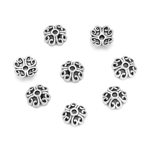 MC-AB17 Filigrane Herzblüten-Perlenkappen, 6 mm, klein, antikes Silber, für Halsketten, Armbänder, Ohrringe, DIY, Handwerk, Schmuckherstellung, 200 Stück von Adabele