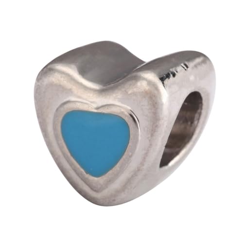 MEC-B11 blaue Emaille-Herz-Symbol für Treue, Vertrauen, große Lochperlen (4,5 mm Loch), Antik-Silber-Metall-Abstandshalter für Bastelarbeiten, Schmuckherstellung, 40 Stück von Adabele