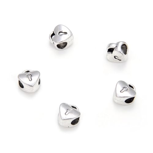 MEC-B2 Perlen mit Herzverschluss, großes Loch, lose Perlen (4,5 mm Loch), Antik-Silber, Metall-Abstandshalter für Bastelarbeiten, Schmuckherstellung, 40 Stück von Adabele