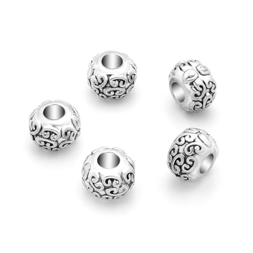 MEC-D8 Antike Schloss-Symbole des Schutzes, großes Loch, lose runde Perlen (Lochgröße 4,5 mm), antikes Silber, Metall-Abstandshalter für Ohrringe, Armbänder, Halsketten, Fußkettchen von Adabele
