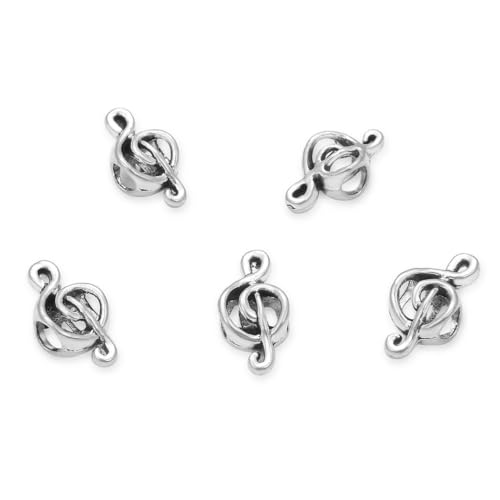 MEC-F7 Musiknoten-Schilder, großes Loch, lose Perlen (4,5 mm Loch), Antik-Silber, Metall-Abstandshalter für Bastelarbeiten, Schmuckherstellung, 40 Stück von Adabele