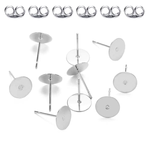 Ohrstecker SEF221-8, hypoallergene Ohrstecker aus 316 Edelstahl, 8 mm, flache Platte, zum Aufkleben, für Ohrringstecker von Adabele
