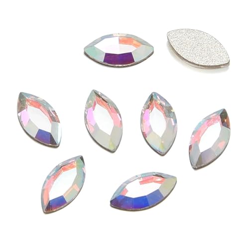 Preciosa Maxima Prm-N82 facettierte Navette-Kristall-Strass-Folie, flache Rückseite, Kristall, AB-Kristall, 8 x 4 mm, für Nagelkunst, Handwerk, Schmuckherstellung, 20 Stück von Adabele