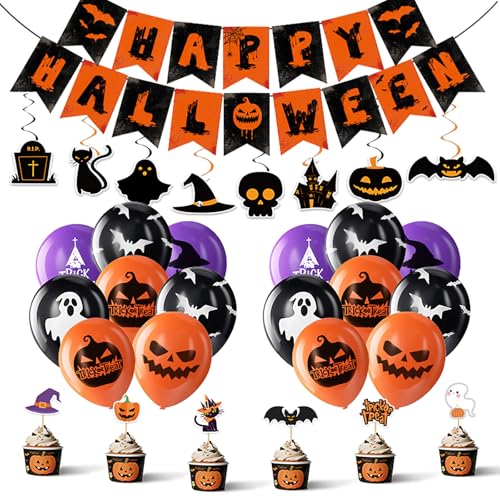 Katze/Zauberer-Hut/Kürbis/Fledermaus/Spinne/Geister Happy Halloween Party Dekorationen Girlande Ballon Banner Schild – 15,2 cm orange schwarz Glitzer Terror Halloween Party Dekoration Gastgeschenke von Adachffy