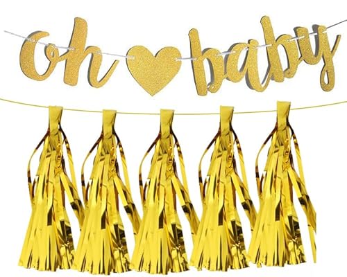 Oh Baby Party Dekorationen Banner, Babyparty und Geburtstag Party Supplies für Mädchen und Jungen, Feier Girlande Schild (Gold-2) von Adachffy