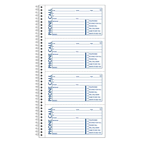 Adams SC1154-2D Telefonnachrichtenbuch, 13 x 28 cm, Spiralbindung, 2-teilig, selbstdurchschreibend, 4 Nachrichten pro Seite, 400 Sets, 2er-Pack, Weiß und Kanarienvogel (S1154-2D) von Adams