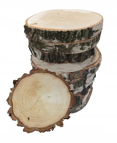 Birkenholzscheibe für DIY-Projekte & Dekoration – unbehandelt, gereinigt, naturbelassen, mit Rinde – ideal für Basteln, Gravieren, Hochzeiten & Wohnaccessoires (10er pack), 20-24cm 3cm von AddEco