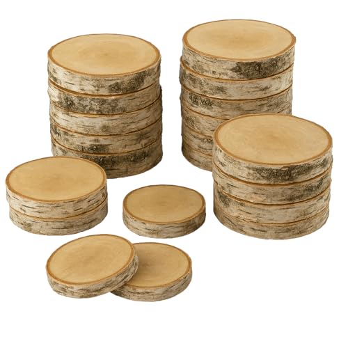 Birkenholzscheibe für DIY-Projekte & Dekoration – unbehandelt, gereinigt, naturbelassen, mit Rinde – ideal für Basteln, Gravieren, Hochzeiten & Wohnaccessoires (20er pack), 8-10cm 2cm von AddEco