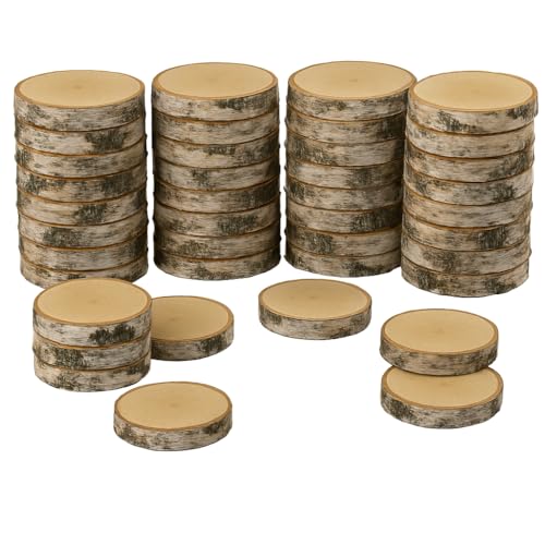 Birkenholzscheibe für DIY-Projekte & Dekoration – unbehandelt, gereinigt, naturbelassen, mit Rinde – ideal für Basteln, Gravieren, Hochzeiten & Wohnaccessoires (40er pack), 8-10cm 2cm von AddEco