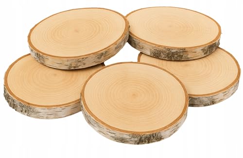 Birkenholzscheibe für DIY-Projekte & Dekoration – unbehandelt, gereinigt, naturbelassen, mit Rinde – ideal für Basteln, Gravieren, Hochzeiten & Wohnaccessoires (5er pack), 16-20cm 2cm von AddEco