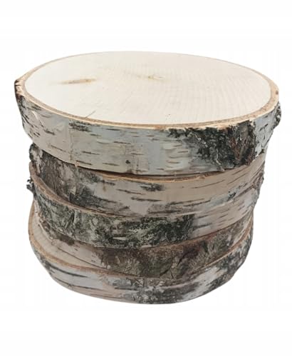 Birkenholzscheibe für DIY-Projekte & Dekoration – unbehandelt, gereinigt, naturbelassen, mit Rinde – ideal für Basteln, Gravieren, Hochzeiten & Wohnaccessoires (5er pack), 20-24cm 3cm von AddEco