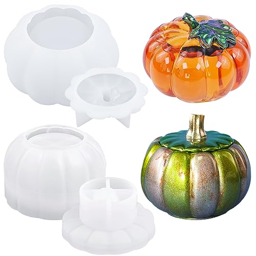 Kürbisglas-Formen aus Silikonharz, mit Deckel, Behälter, Schmuckhalter, Süßigkeiten, Aufbewahrungsbox, Epoxidharz, Gießform für Bastelbedarf, Halloween-Dekoration, 2 Stück von AddLotLot