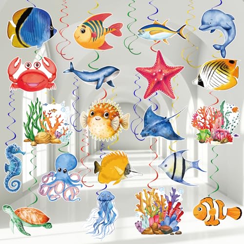 Party-Dekorationen unter dem Meer, tropische Fische, hängende Wirbel, Luftschlangen, Dekorationen, Ozeanwesen, Motto-Party für Kinder, Marine-Geburtstag, Babyparty, Fisch-Partygeschenke, 48 Stück Party-Dekorationen unter dem Meer, tropische Fische, hängende Wirbel, Luftschlangen, Dekorationen, Ozeanwesen, Motto-Party für Kinder, Marine-Geburtstag, Babyparty, Fisch-Partygeschenke, 48 Stück von Adecortalk