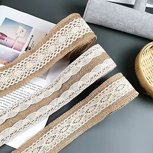 Adeerer Juteband mit Spitze 6M Spitzenband Beige Dekoband für Hochzeit DIY Basteln Dekoration aus Sackleinen von Adeerer