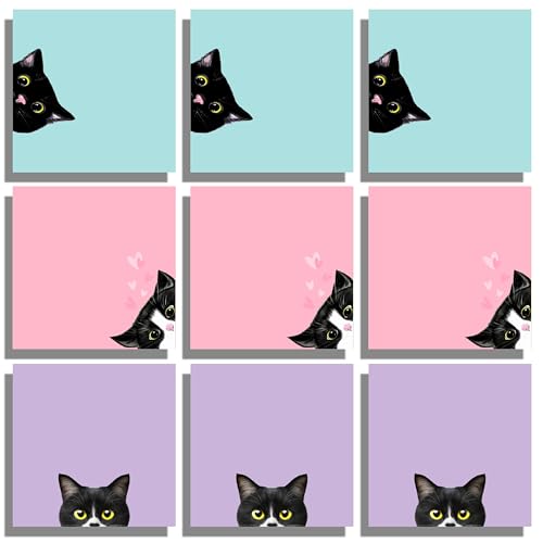 9 Blöcke schwarze Katzen-Haftnotizen-Set, selbstklebende Notizblöcke, niedliche Notizkarte für Katzenliebhaber-Geschenk, Lehrerbüro und Schulbedarf von Adeerus