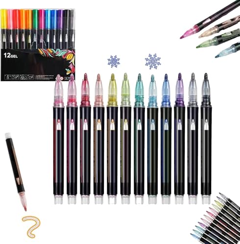Illuminateupon Marker für Highlight, Illuminateupon Magische Stifte, Double Line Outline Stifte, Marker, Metallic Marker Stift für Highlight, Double Line Super Squiggles Metallic Glitter Pens (B) von Aderpmin